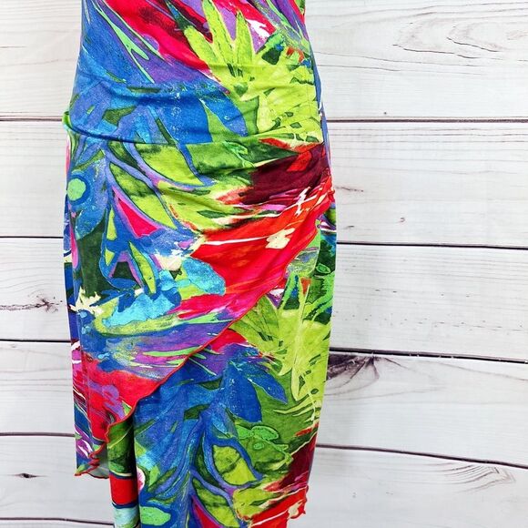 Joseph Ribkoff Colorful Tropical Faux Wrap Dress Sz 8 - Picture 3 of 7